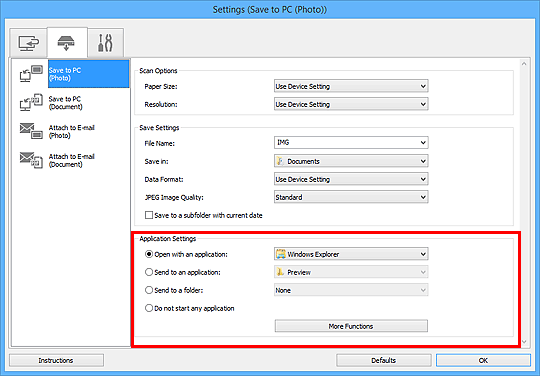figure: Settings dialog box